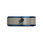 dainty ring for her – black & blue & gray tungsten tennis ball racket wedding band