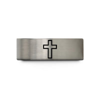 thoughtful presents for her – gray tungsten cross wedding band