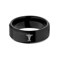 personalized jewelry presents – black tungsten do caduceus wedding band