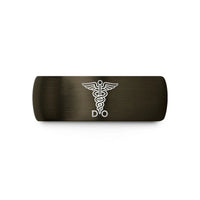 engraved rings for couples – gunmetal & black tungsten do caduceus wedding band
