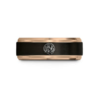 personalized presents for her – black & rose gold tungsten maltese wedding band