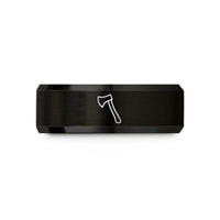 engraved rings for men – black tungsten bearded axe wedding band