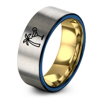 unique presents for him – gold & blue & silver tungsten palm tree cocktail ring