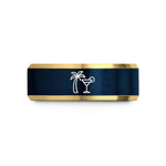 personalized presents for men – gold & blue tungsten palm tree cocktail wedding band