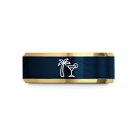personalized presents for men – gold & blue tungsten palm tree cocktail wedding band