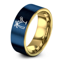 cool presents for him – gold & blue tungsten palm tree cocktail ring
