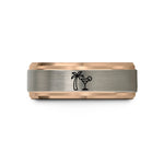 best presents for guys – rose gold & blue & gray tungsten palm tree cocktail wedding band