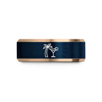 cool presents for him – rose gold & blue tungsten palm tree cocktail wedding band