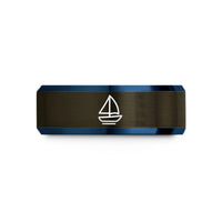 unique presents for him – gunmetal & blue tungsten sailboat wedding band
