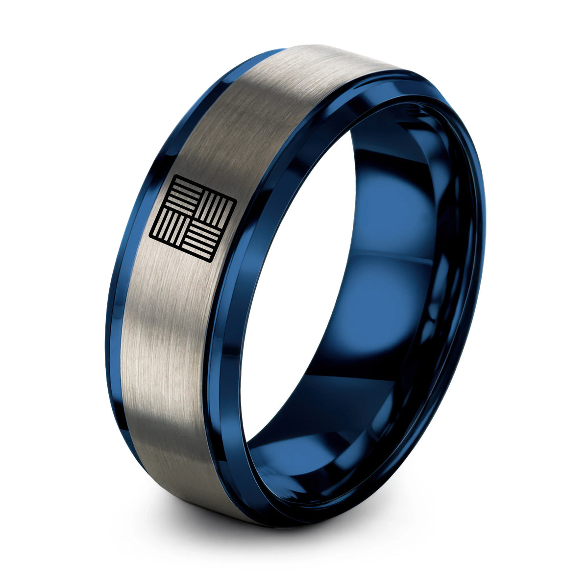Small Gifts for Him – blue & silver tungsten tatami tile ring