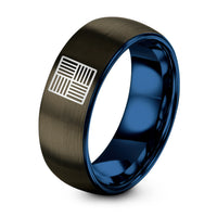 Small Gifts for Him – gunmetal & blue tungsten tatami tile ring