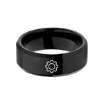 unique keepsakes for mom – black tungsten gear badge wedding band
