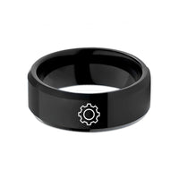 unique keepsakes for mom – black tungsten gear badge wedding band