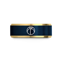 thoughtful presents for partner – gold & blue tungsten beach ball wedding band