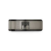 unique presents for her – black & blue & silver tungsten badminton net shuttlecock wedding band