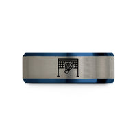 affordable jewelry for her – black & blue & grey tungsten badminton net shuttlecock wedding band