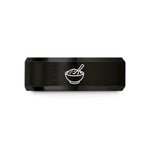 engraved rings for her – black & gold tungsten oatmeal bowl wedding band