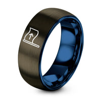Small thank You Gifts – gunmetal & blue tungsten blue flag ring