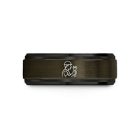 unique presents for her – gunmetal & black tungsten machinist silhouette wedding band