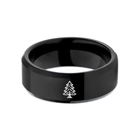 unique rings for couples – black tungsten pine tree wedding band