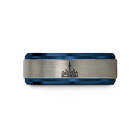 small presents for newlyweds set – blue & gray tungsten toronto skyline wedding band