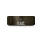 unique presents for wedding – gunmetal & blue tungsten toronto skyline wedding band