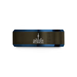 affordable rings for couples – gunmetal & blue tungsten toronto skyline wedding band