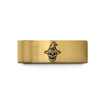 personalized wedding present ideas – gold tungsten witch hat skull wedding band