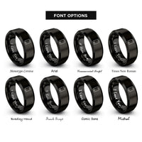 font options for inside engraving on black smartphone rings