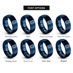 font options for inside engraving on blue smartphone rings
