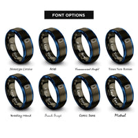 font options for inside engraving on gunmetal & blue smartphone rings