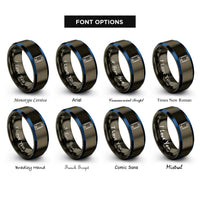font options for inside engraving on gunmetal & blue smartphone rings