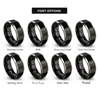 font options for inside engraving on black & silver smartwatch rings