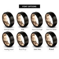 font options for inside engraving on black & rose gold smiling fried egg rings