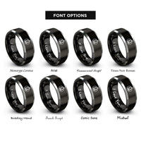 font options for inside engraving on black & grey smiling lantern rings