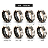 font options for inside engraving on black & rose gold & silver smiling lantern rings