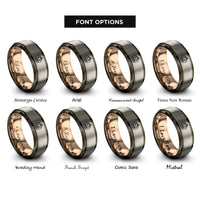 font options for inside engraving on gunmetal & rose gold & grey smiling lantern rings