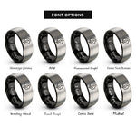 font options for inside engraving on black & silver smoke plume rings