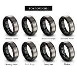font options for inside engraving on black & silver smoke plume rings