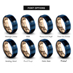 font options for inside engraving on blue & rose gold smoothie cup rings