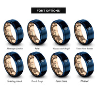 font options for inside engraving on blue & rose gold smoothie cup rings