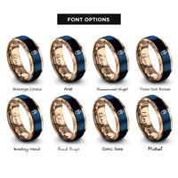 font options for inside engraving on blue & rose gold smoothie cup rings