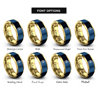font options for inside engraving on gold & blue smoothie cup rings