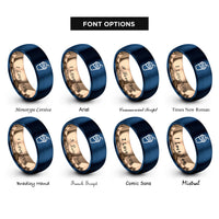 font options for inside engraving on rose gold & blue smoothie cup rings
