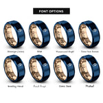 font options for inside engraving on rose gold & blue smoothie cup rings