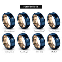 font options for inside engraving on rose gold & blue smoothie cup rings