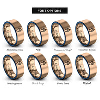 font options for inside engraving on rose gold & blue smoothie cup rings