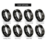 font options for inside engraving on black & silver smores stack rings