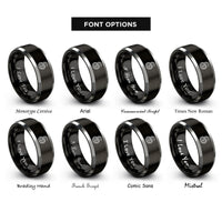 font options for inside engraving on black & silver snake spiral rings
