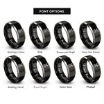 font options for inside engraving on black & silver snare brushes rings